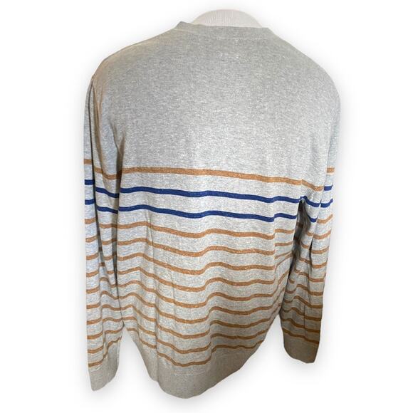 Gap Mens Sweater Size XL Light Heather Gray Mustard Blue Breton Stripe VNeck NEW - Picture 3 of 5